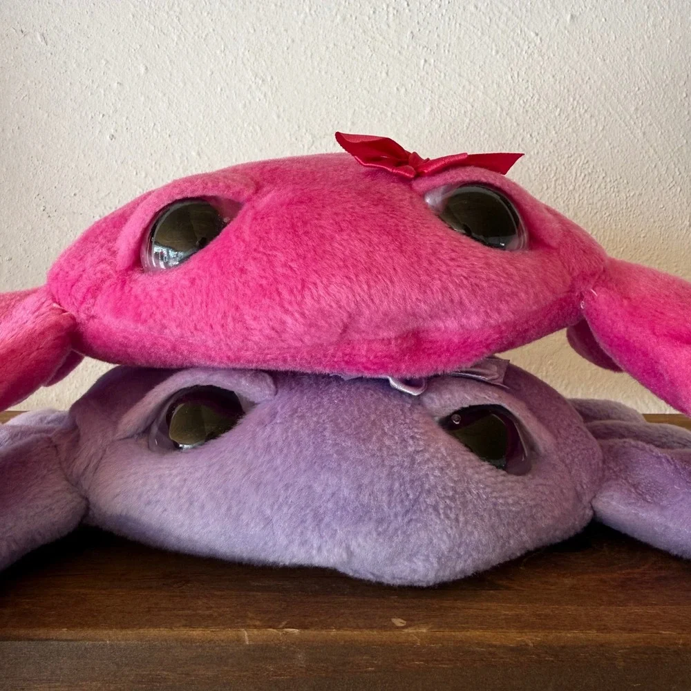 2pc Wishpets 2013 Droopy Crabby Plush Lot Pink Purple Large Eyes Bow 03707 Set